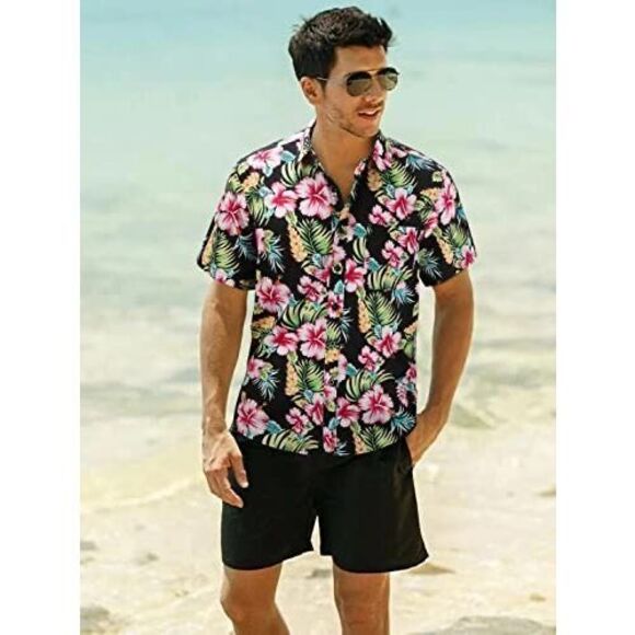 Men’s Allegra Hawaiian Floral Short Sleeve Men’s Button Down 46 Large - Picture 1 of 8